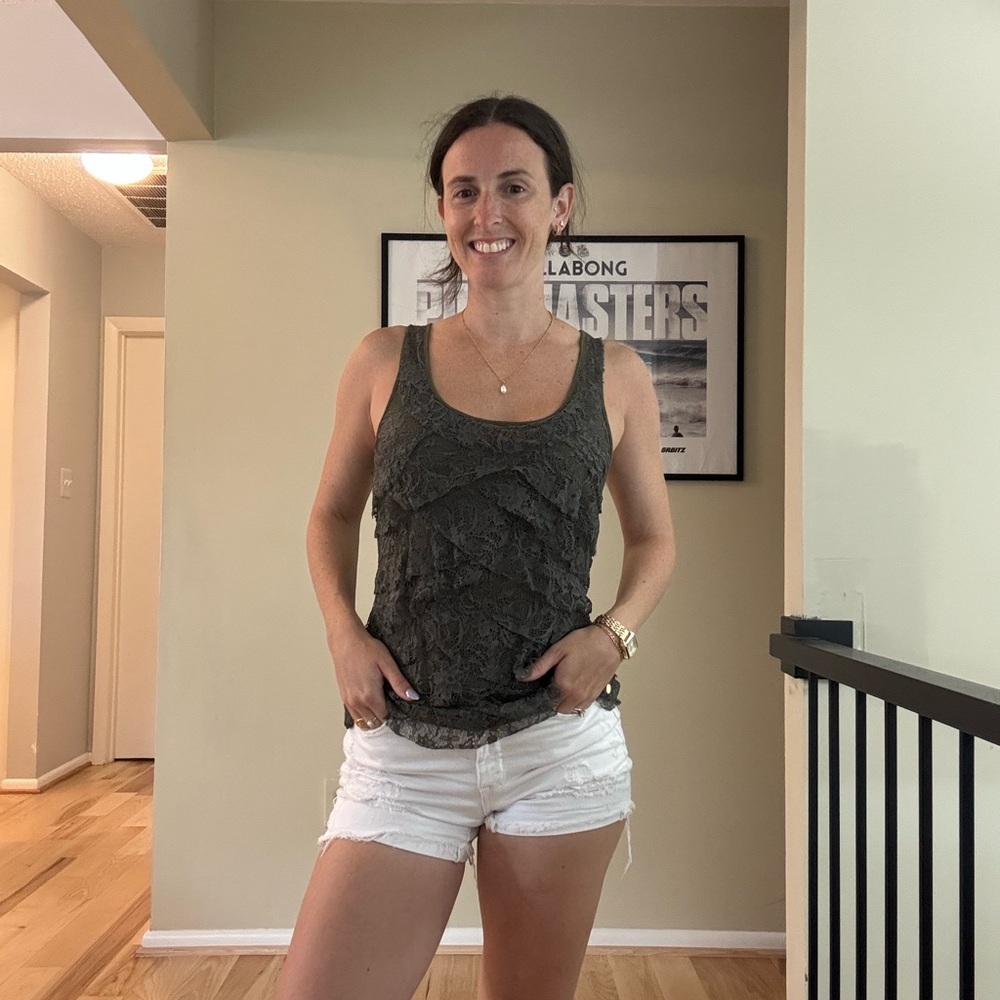 Express Dark Green Lace Tank Top